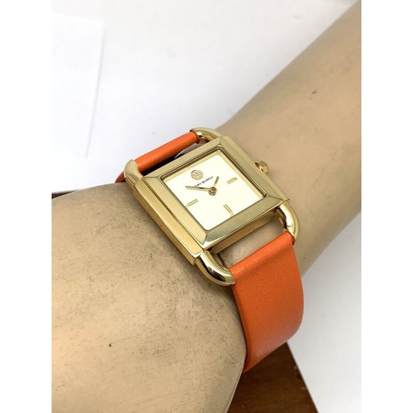 Tory Burch Women\'s Watch TBW7201 Quartz Tank Cream Dial Gold Orange Leather Band main image 10